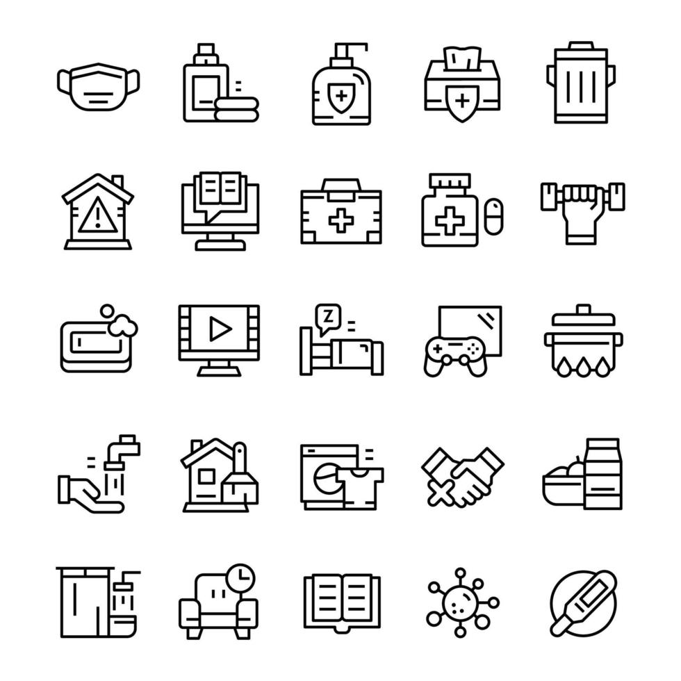 Set of Quarantine icons with line art style. vector