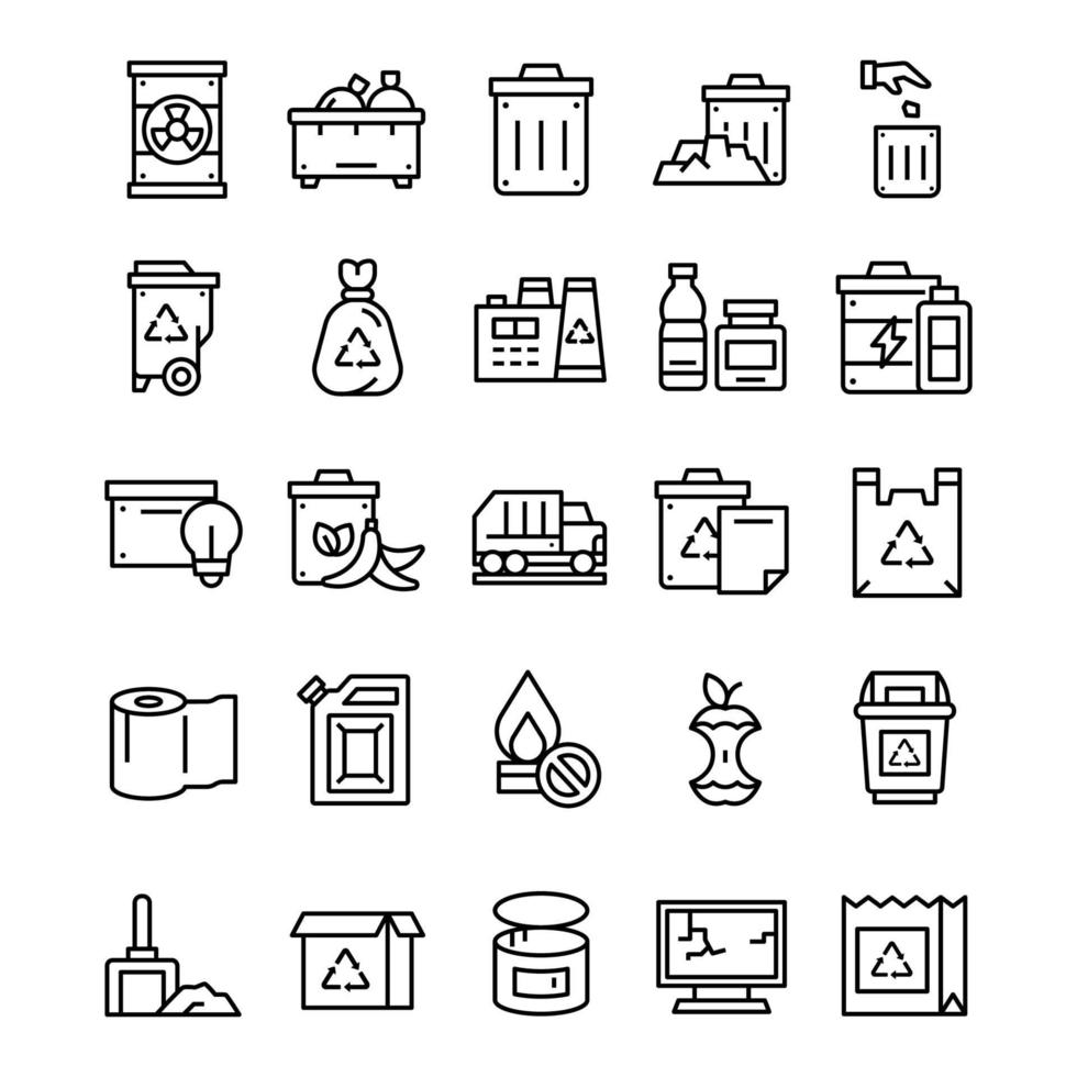 Set of Waste icons with line art style vector