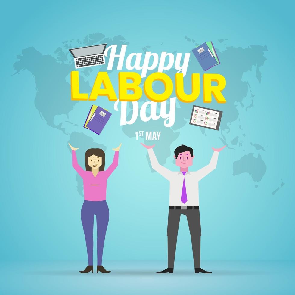 Two Character Employee Happy Labor Day Design Vector