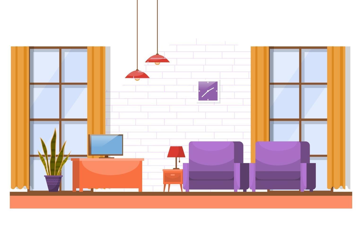 Tropical Houseplant Green Decorative Plant in Living Room Illustration vector
