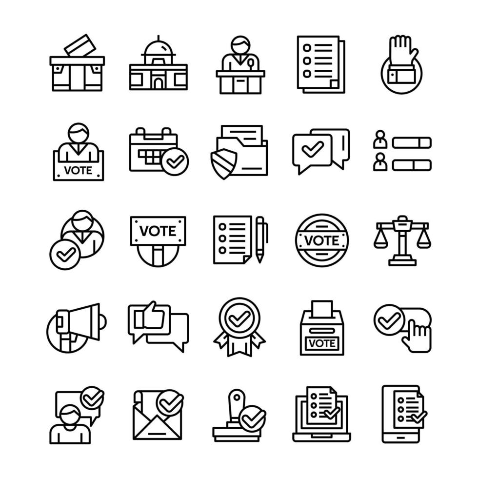 Set of Voting and election icons with line art style vector