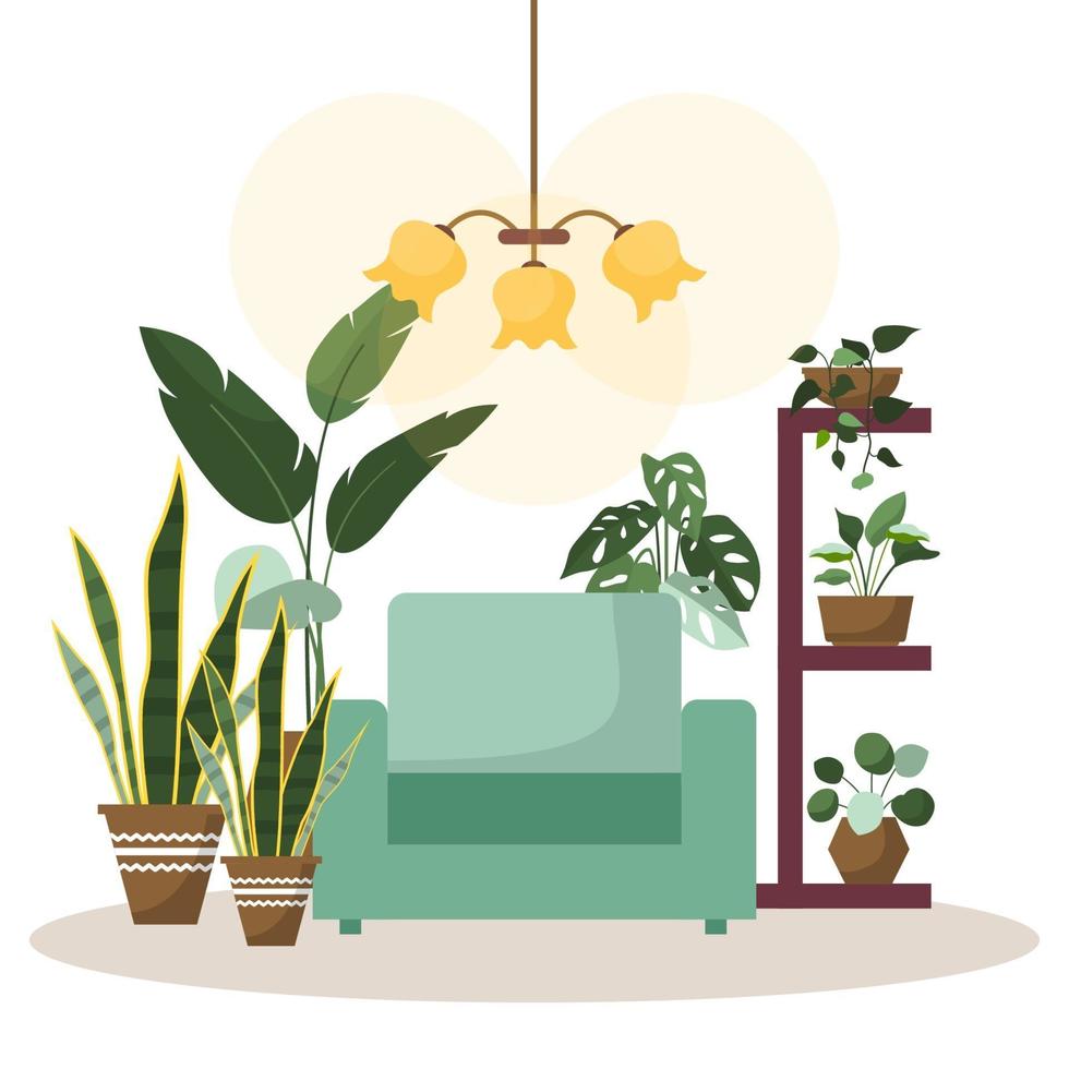 Tropical Houseplant Green Decorative Plant Interior House Illustration vector