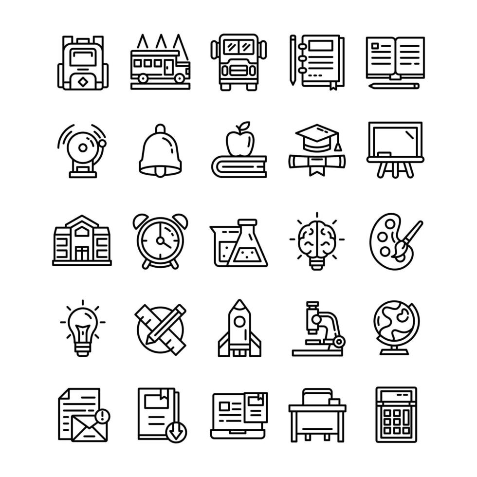 Set of Back to school icons with line art style. vector