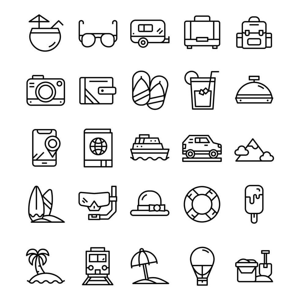 Set of Vacation icons with line art style. vector