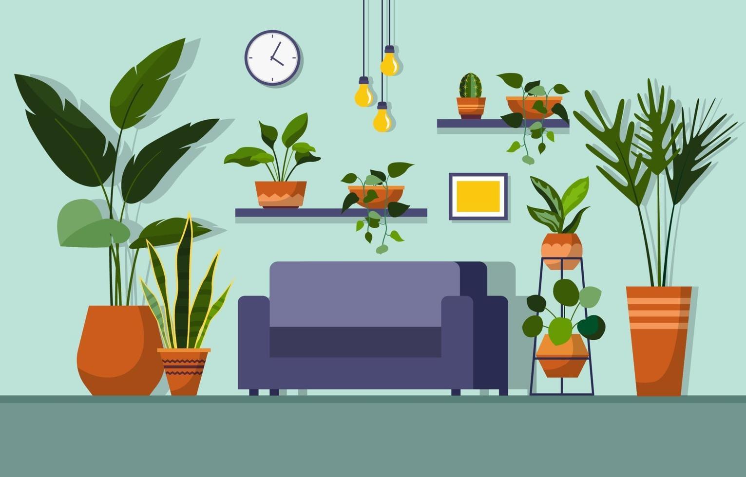 Tropical Houseplant Green Decorative Plant in Living Room Illustration vector