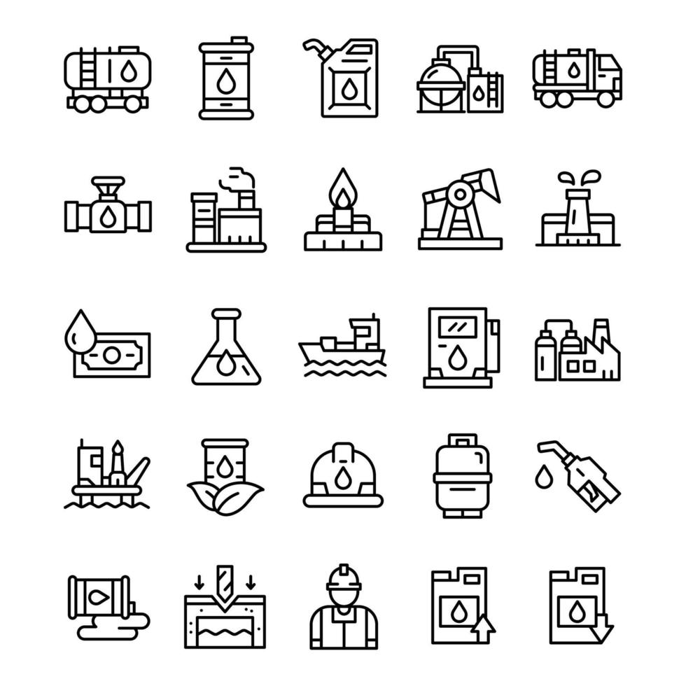 Set of Oil industry icons with line art style. vector