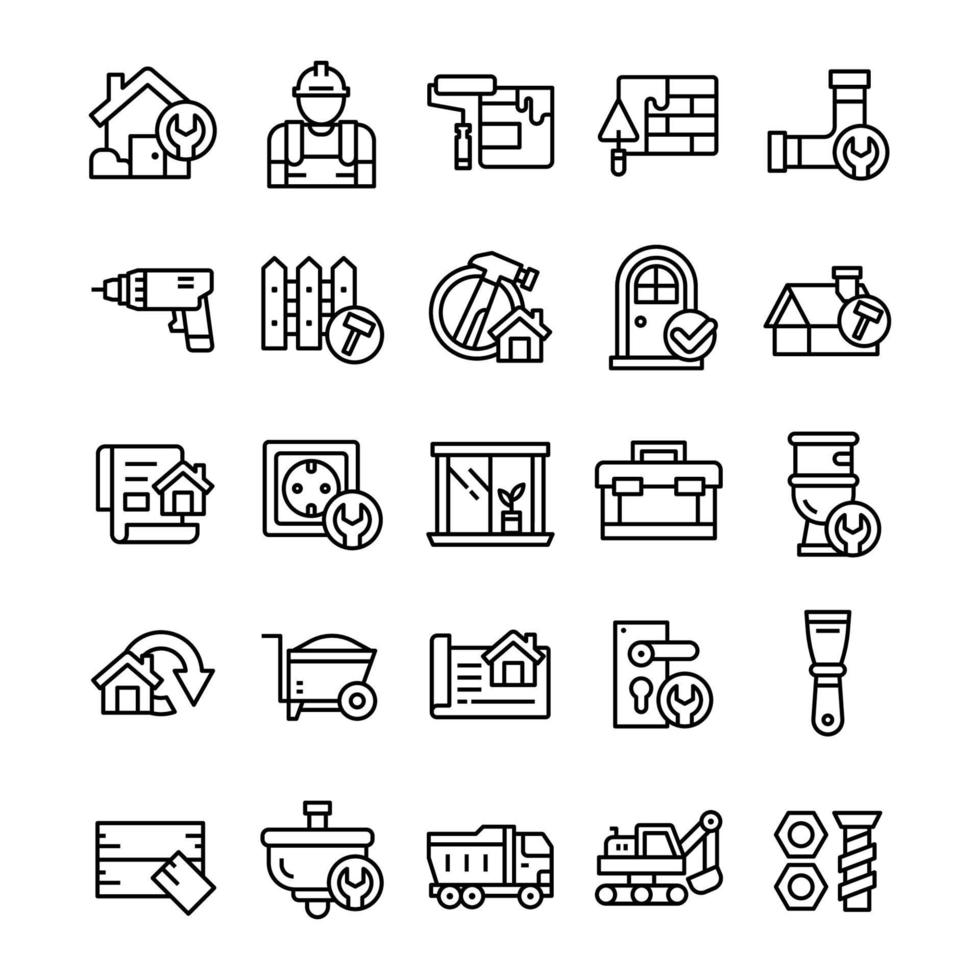 Set of Home Renovation icons with line art style vector