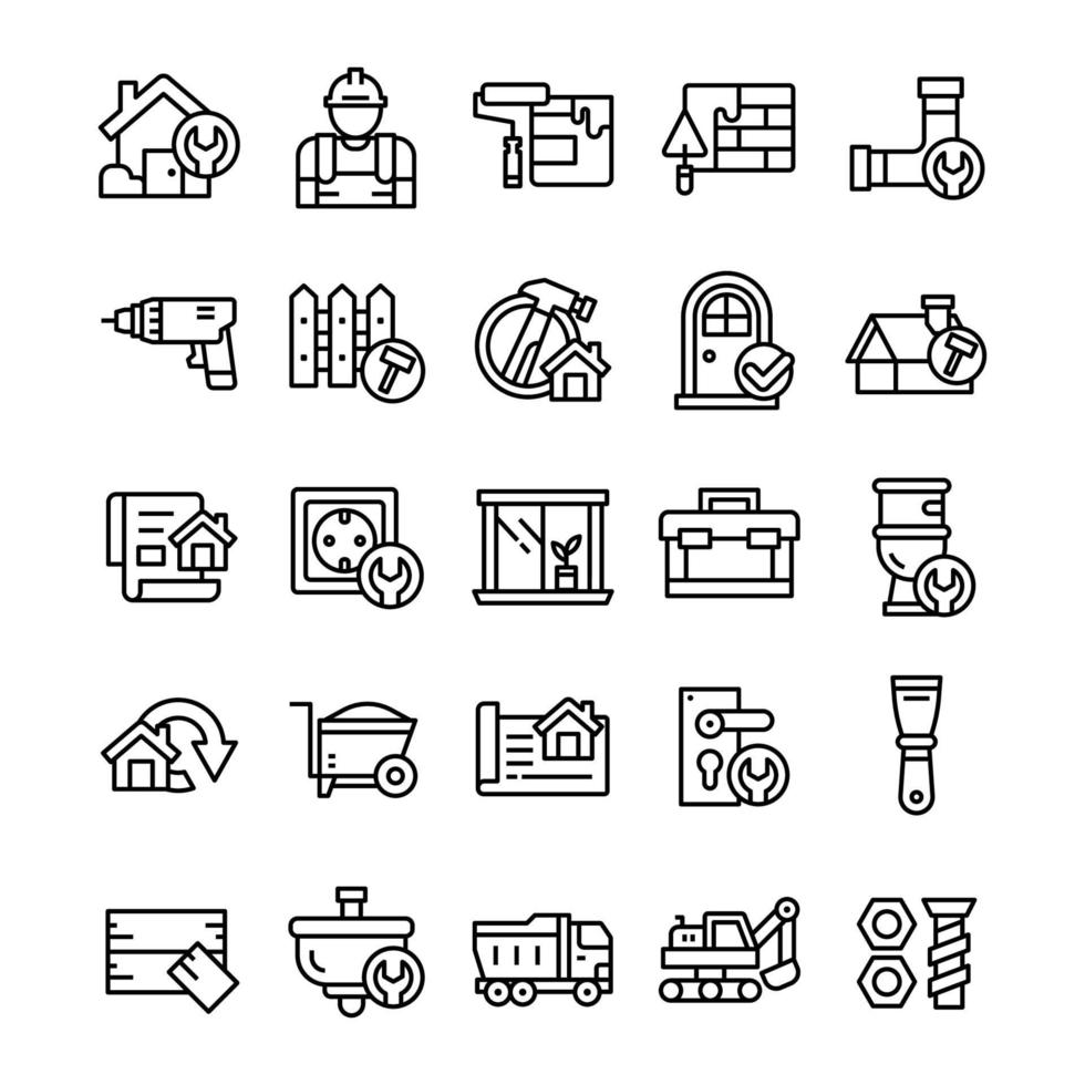 Set of Home Renovation icons with line art style vector