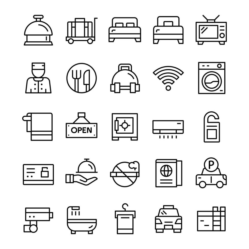 Set of Hotel icons with line art style. vector