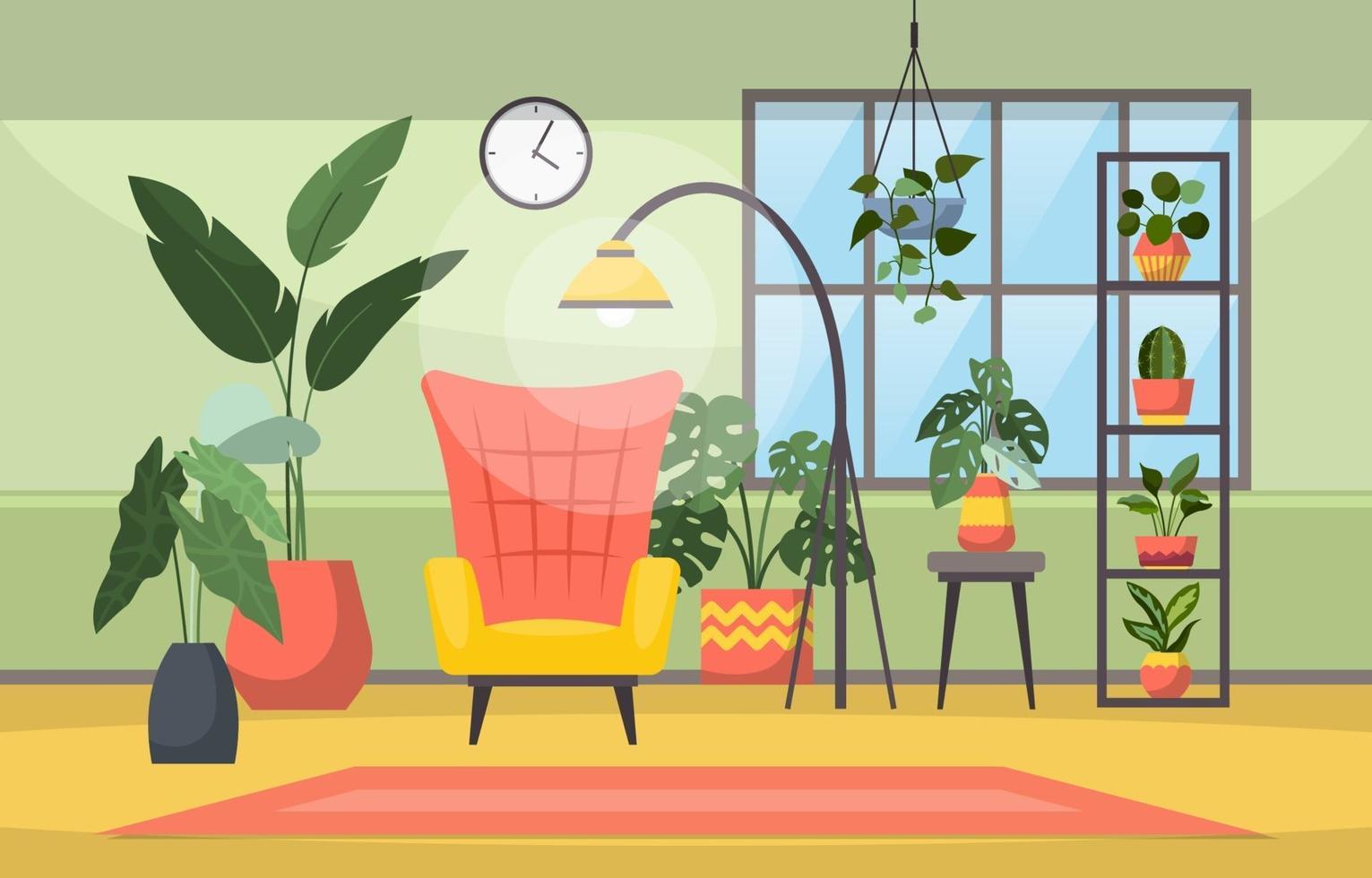 Tropical Houseplant Green Decorative Plant in Living Room Illustration vector