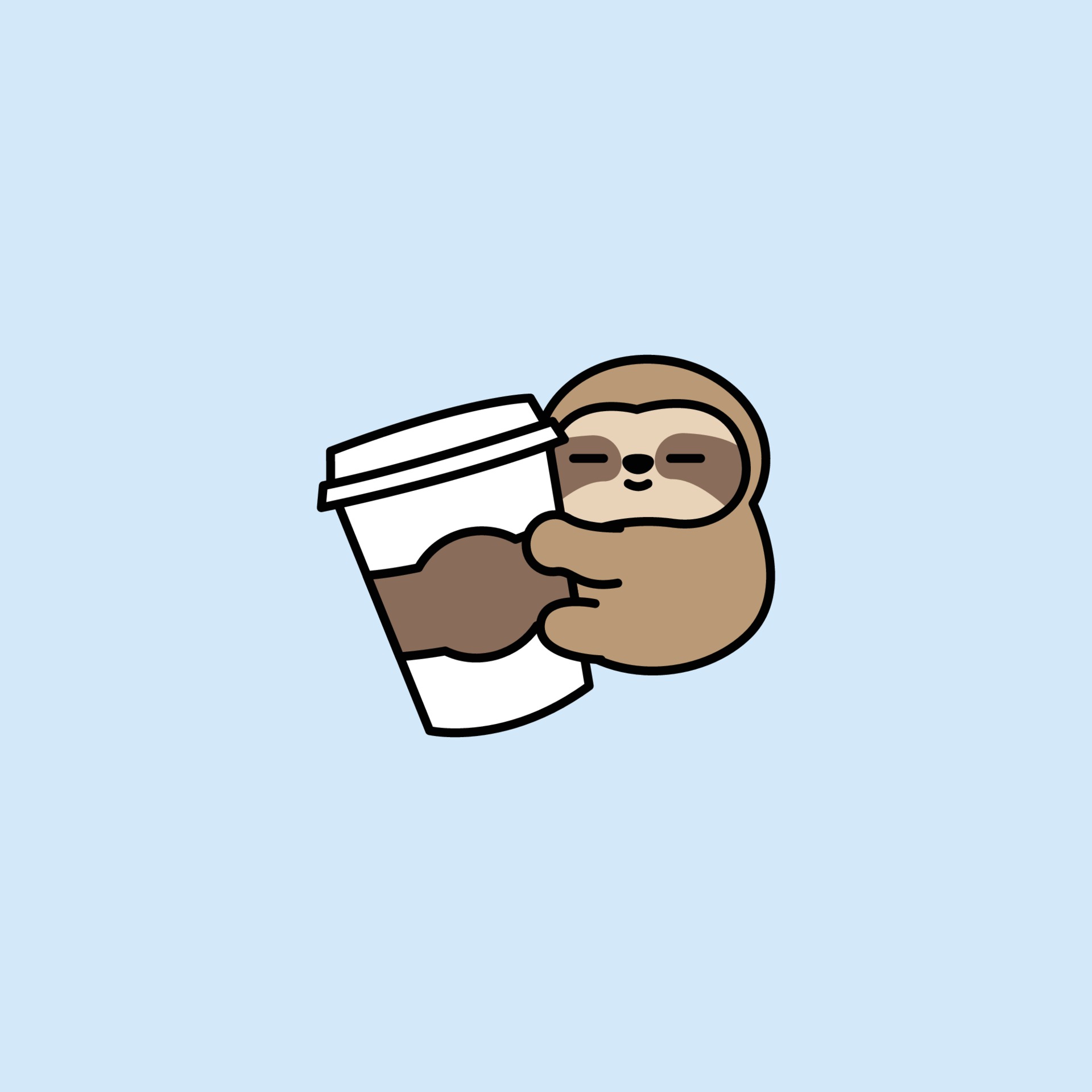 Cute Adorable Kawaii Happy Chibi Sloth with Coffee Cartoon