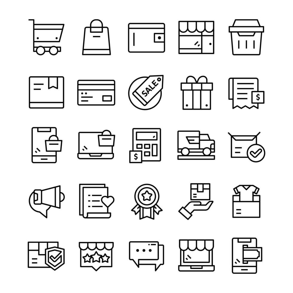 conjunto de iconos de compras con estilo de arte lineal. vector