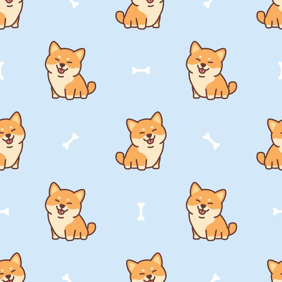 Cute shiba inu dog cartoon seamless pattern, vector illustration