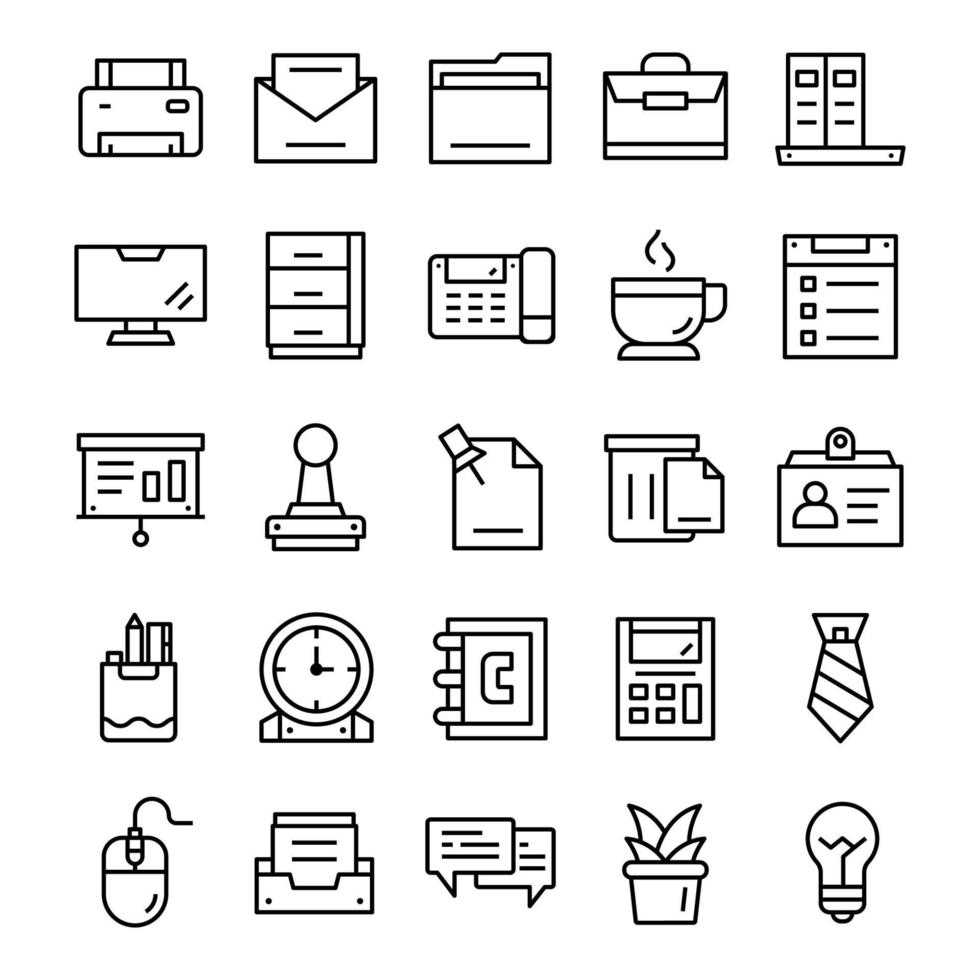 Set of Office icons with line art style. vector