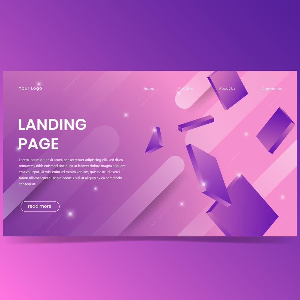 3D effect shapes landing page background design vector