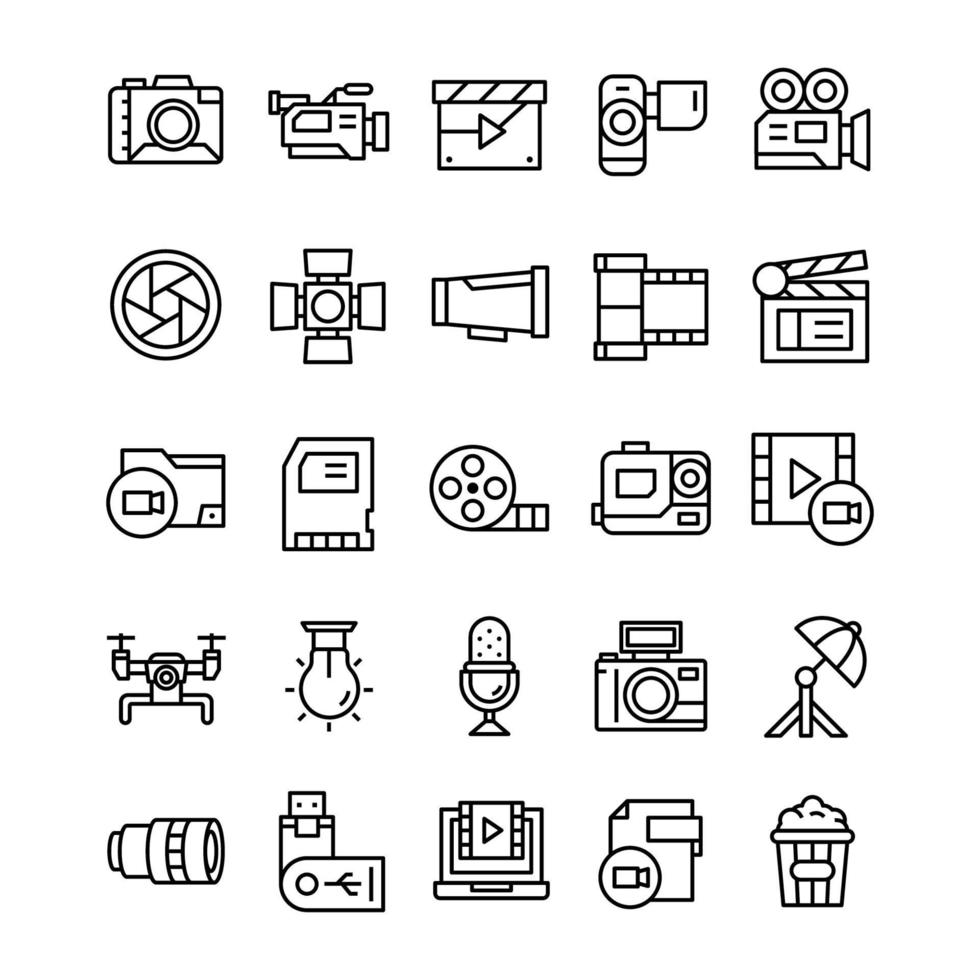 Set of Videography icons with line art style. vector