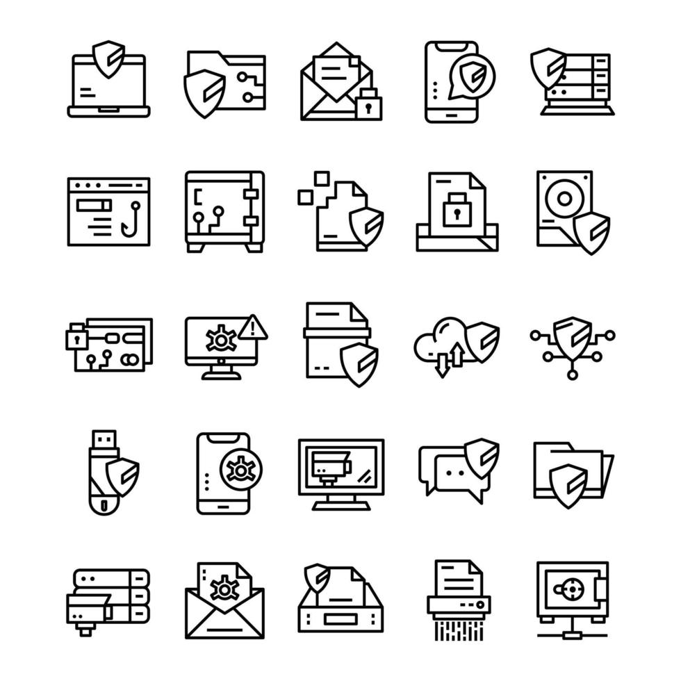conjunto de iconos de seguridad cibernética con estilo de arte de línea. vector