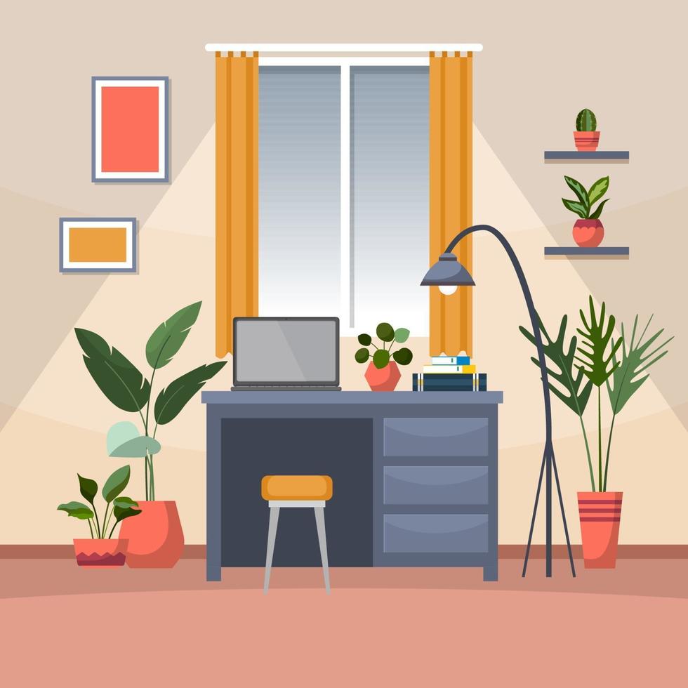 Tropical Houseplant Green Decorative Plant in Office Workspace Illustration vector