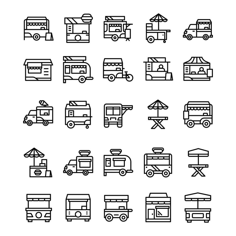 Set of Stand food icons with line art style. vector