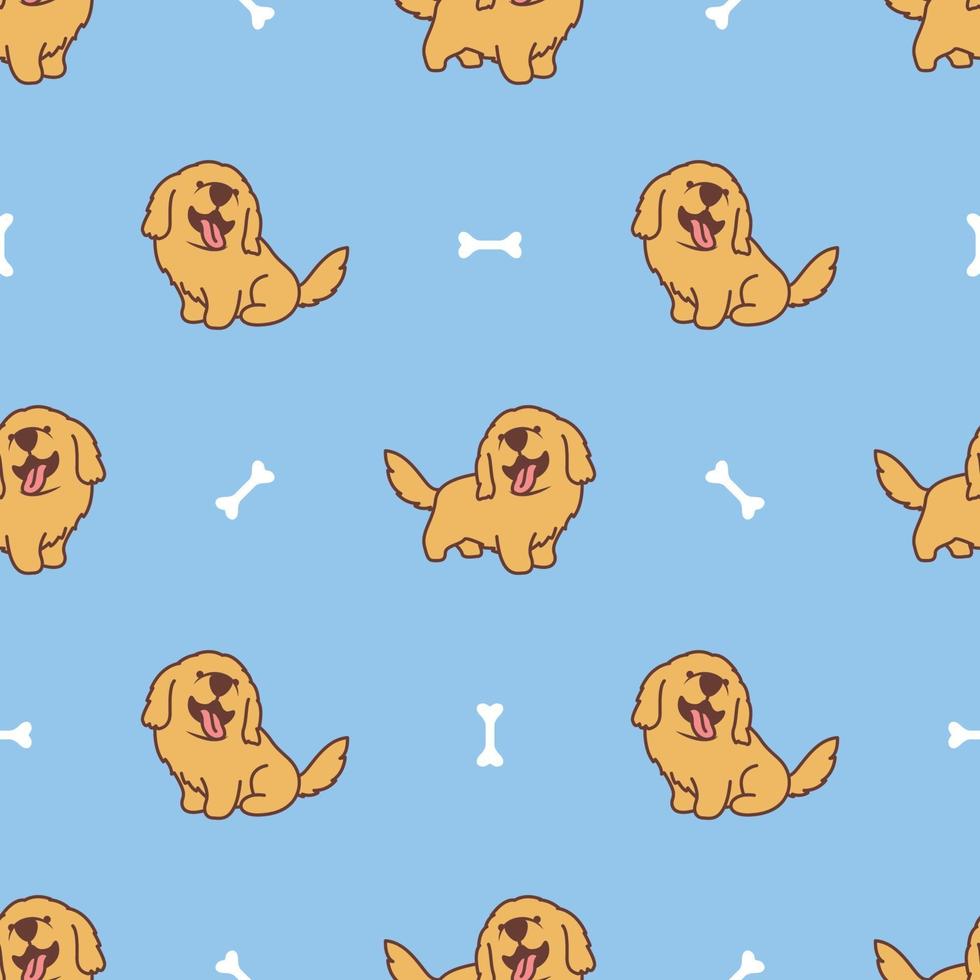 Cute golden retriever dog cartoon seamless pattern, vector illustration