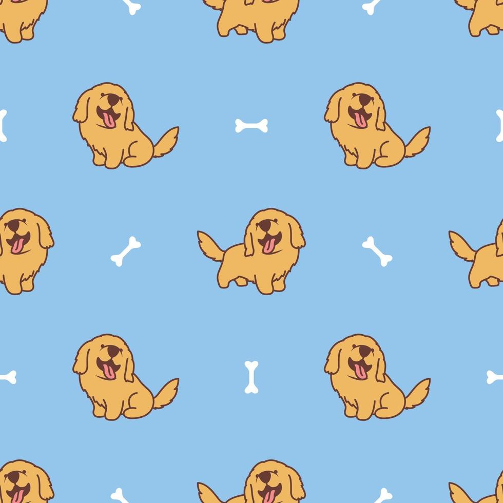 Cute golden retriever dog cartoon seamless pattern, vector illustration