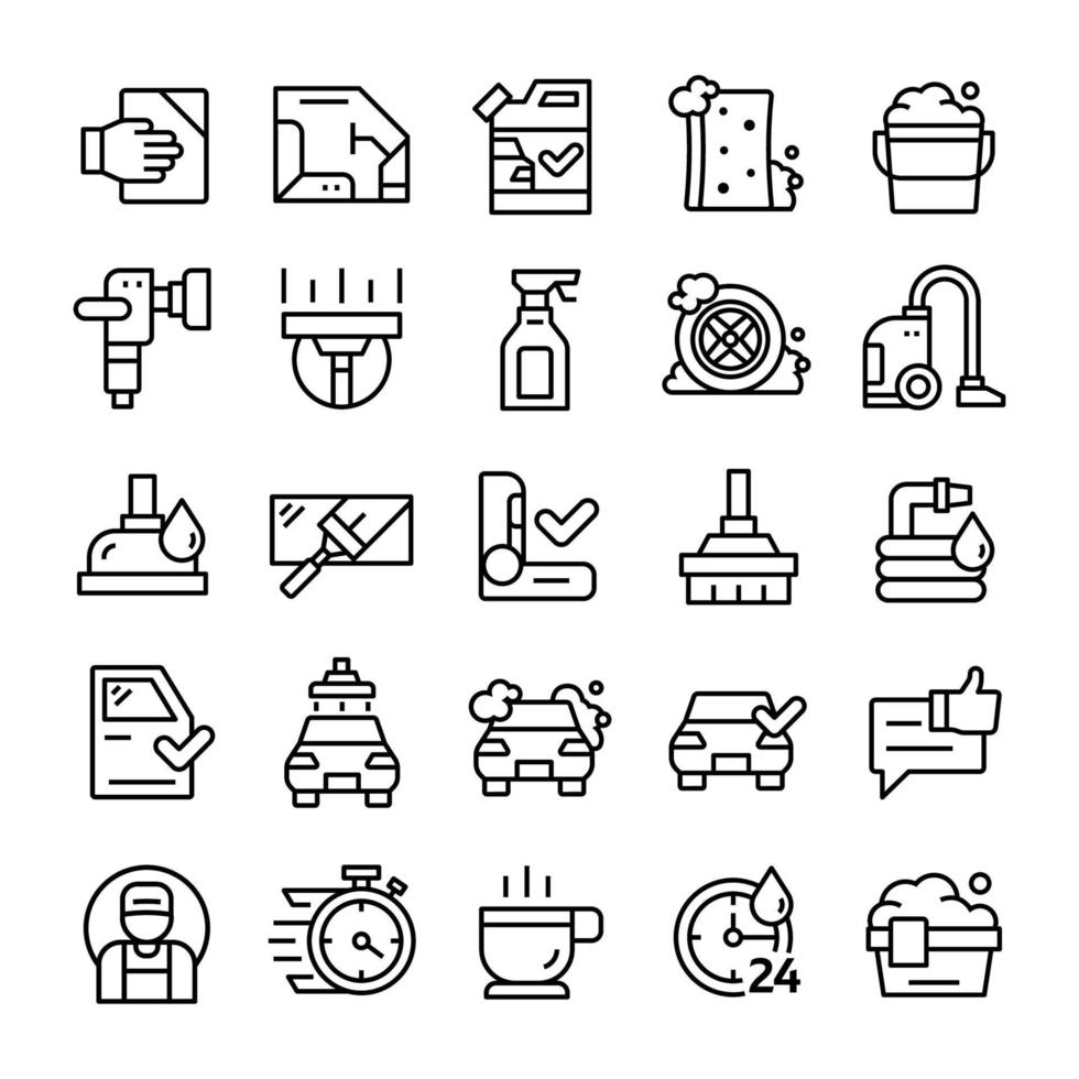 Set of Carwash icons with line art style. vector