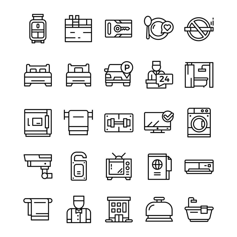 Set of Hotel icons with line art style. vector