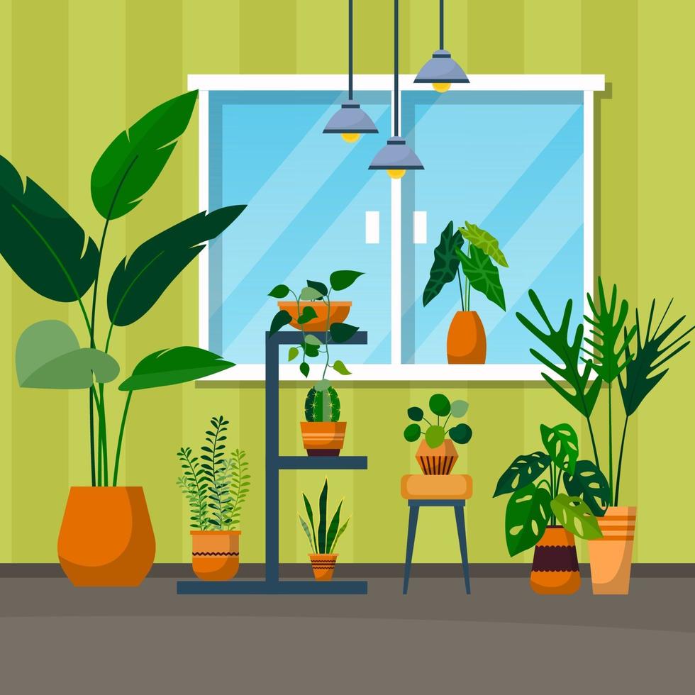 Tropical Houseplant Green Decorative Plant Window House Illustration vector