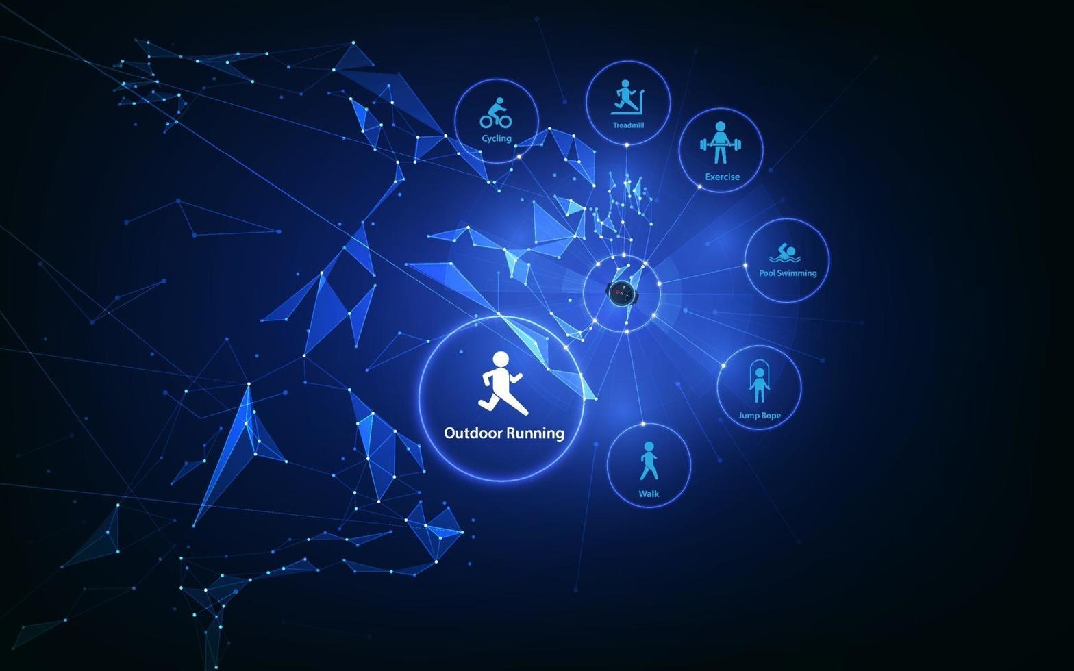 Running  with smart watch. Concept of technology to check health while exercising. vector
