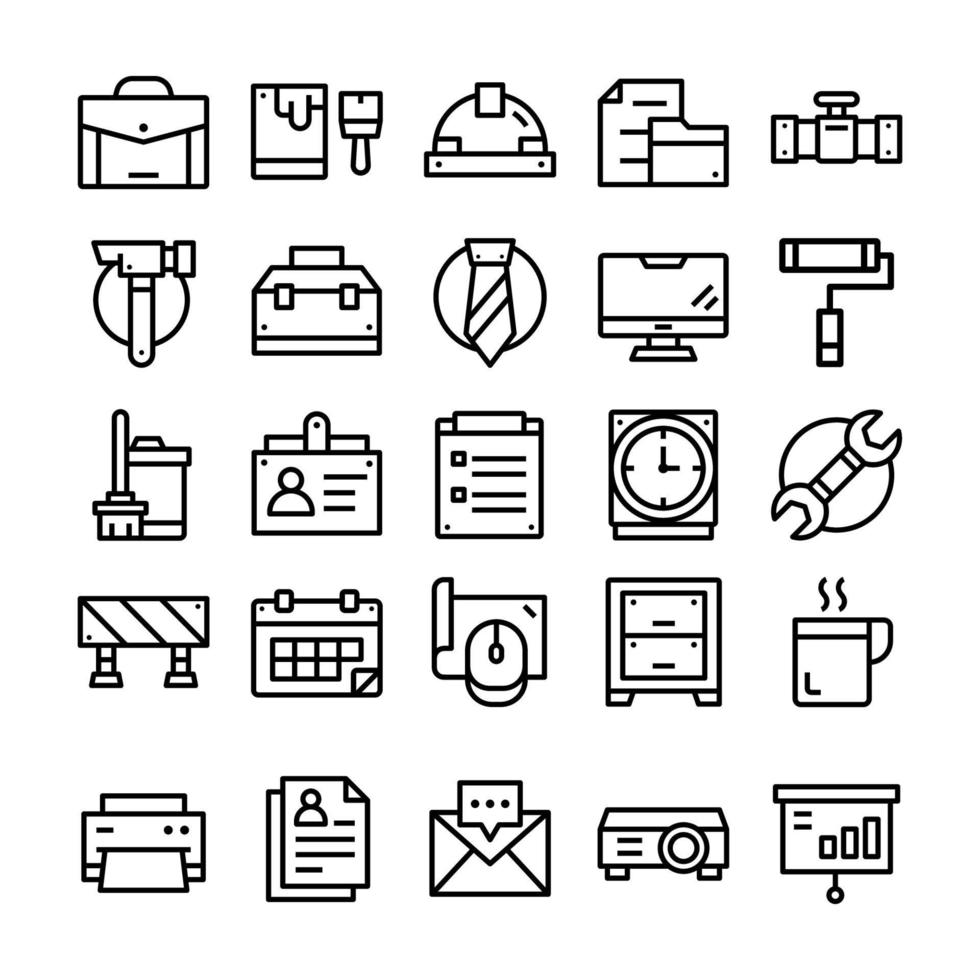 Set of Work icons with line art style. vector