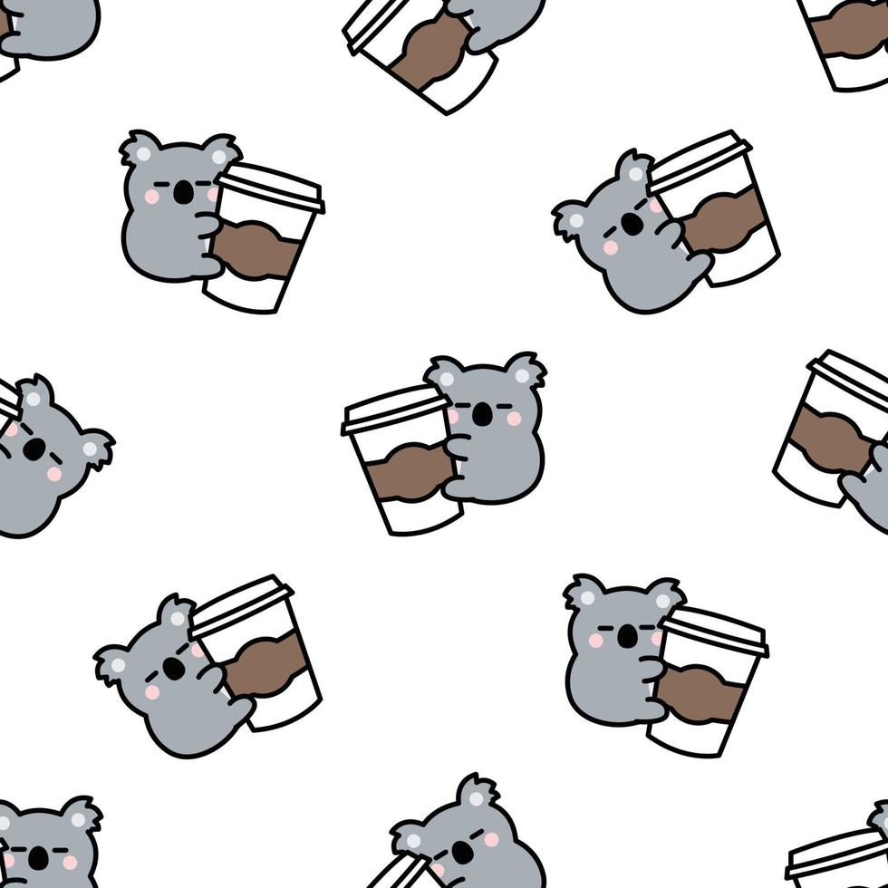 Cute koala loves coffee cartoon, vector illustration