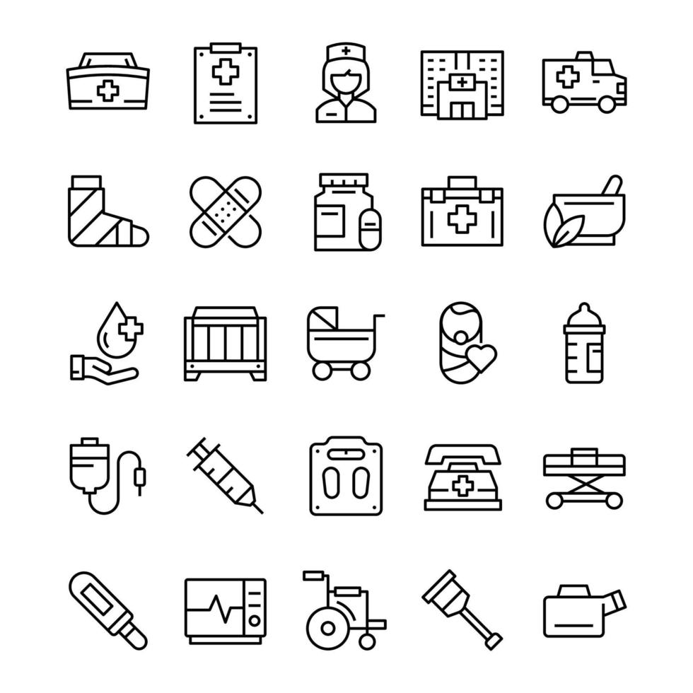 Set of Nurse icons with line art style. vector