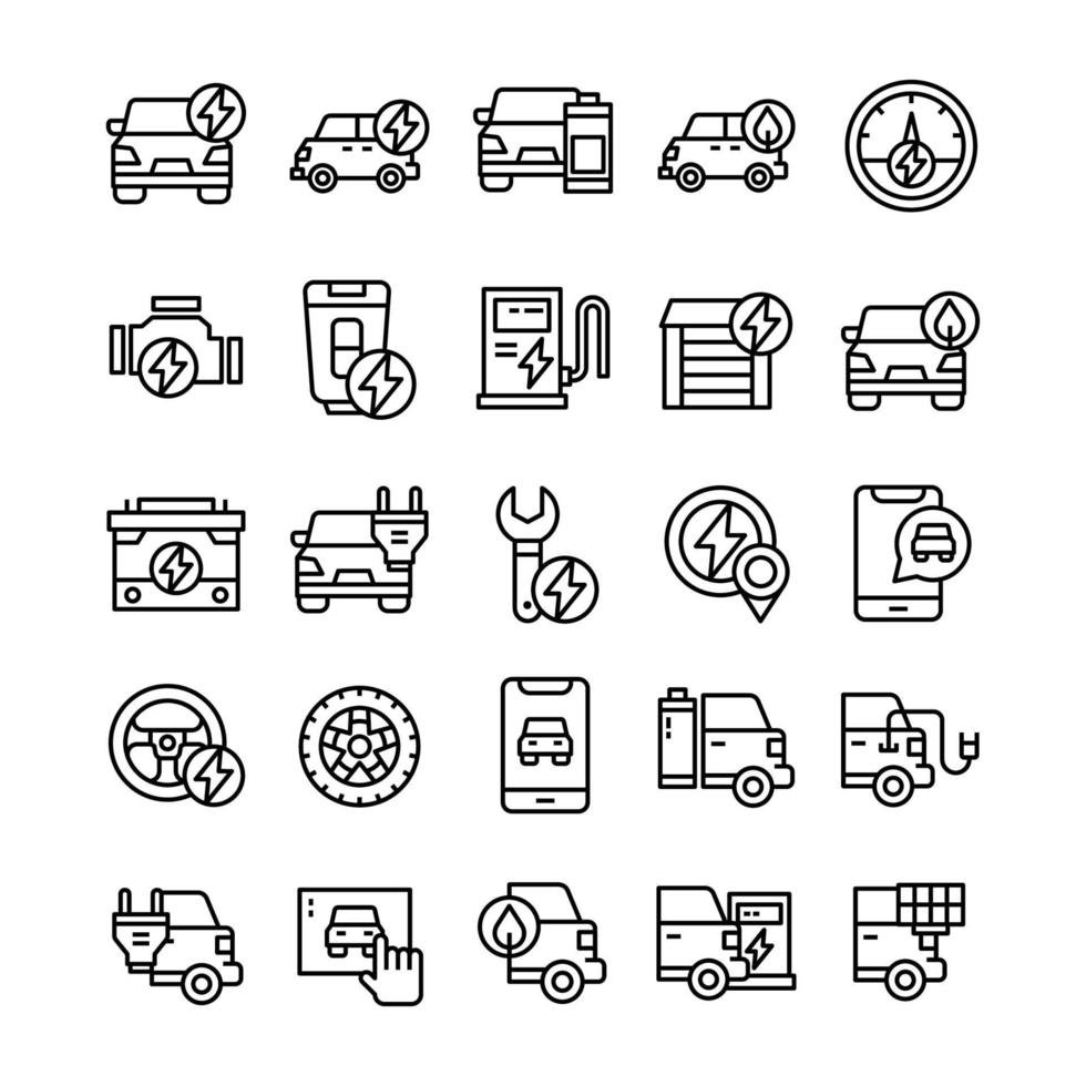 Set of Electric Car icons with line art style vector