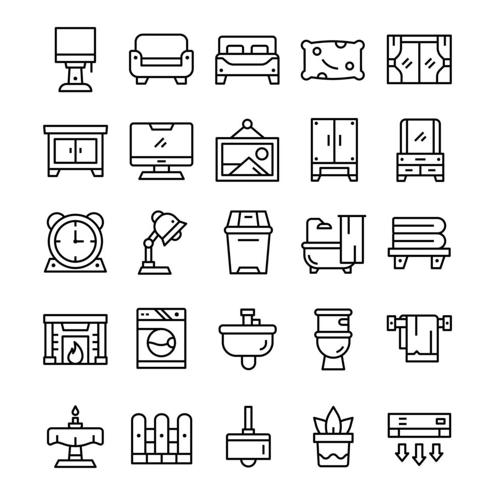 Set of Home Living icons with line art style vector