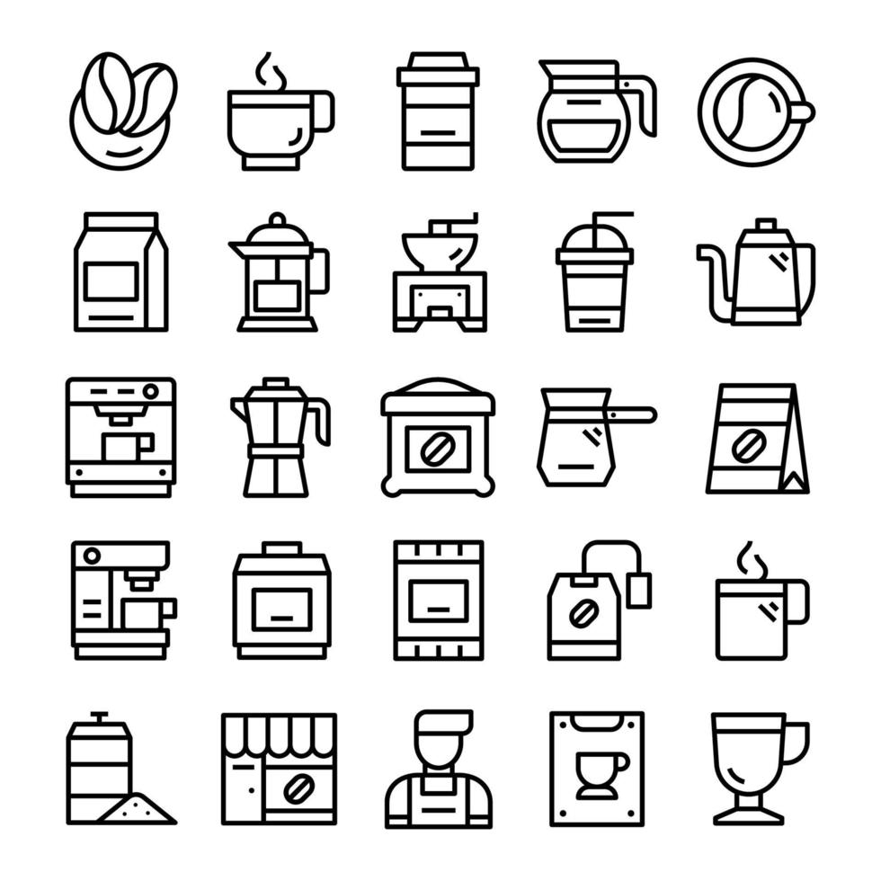 Set of Coffee icons with line art style. vector