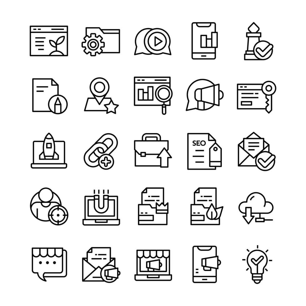 Set of SEO icons with line art style. vector