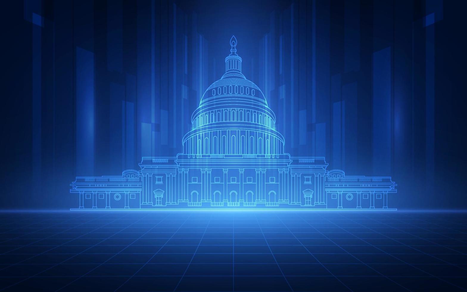 Scanning view of the interface structure City Skyscrapers in blue color. vector