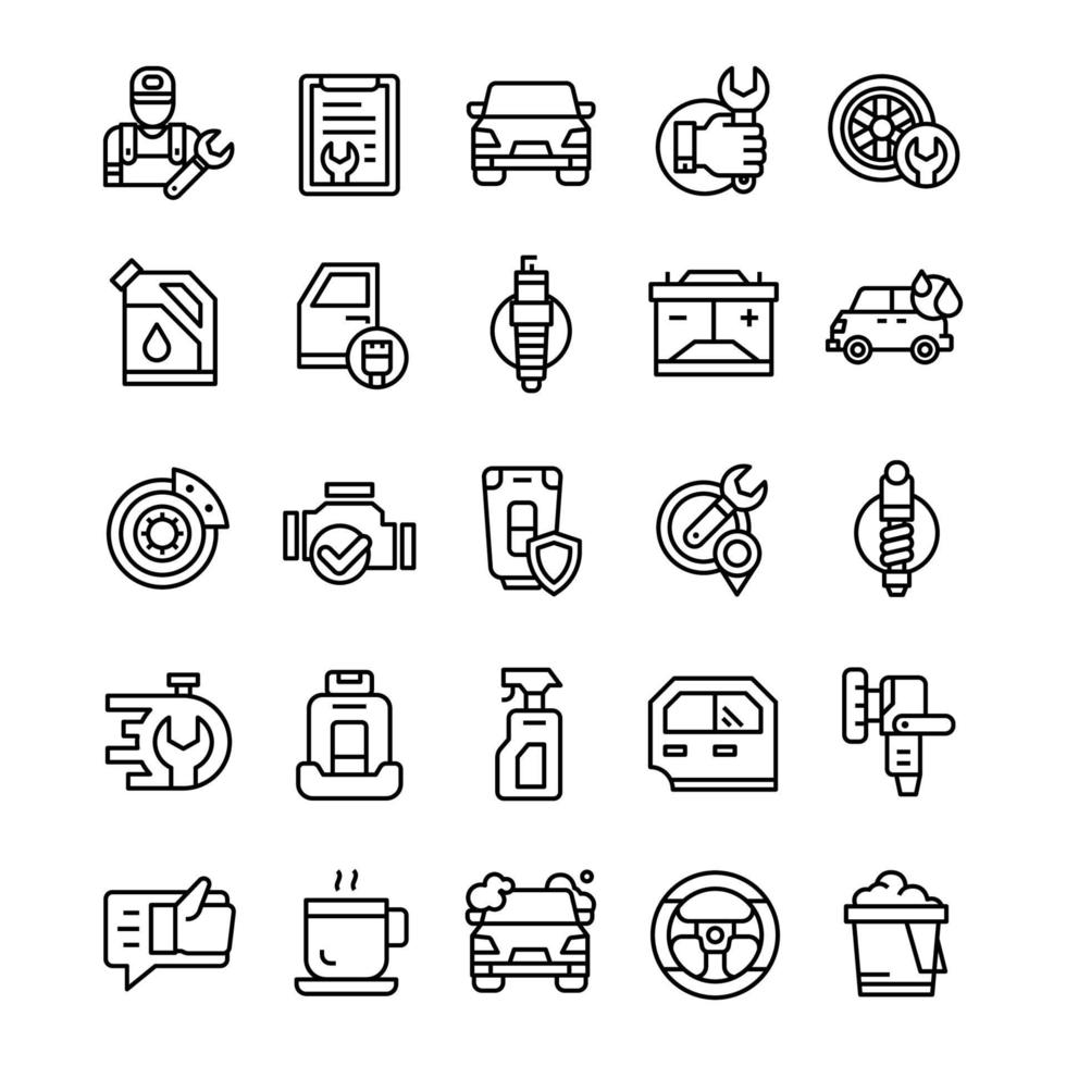 Set of Car Service icons with line art style. vector