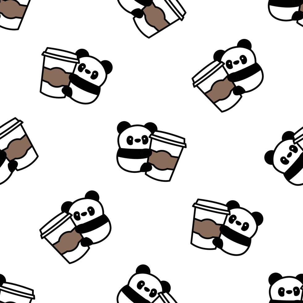 Cute panda loves coffee cartoon seamless pattern, vector illustration