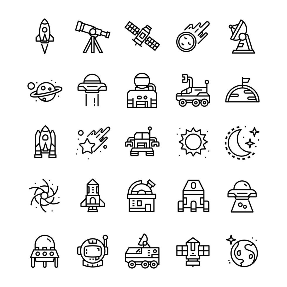Set of Space icons with line art style. vector