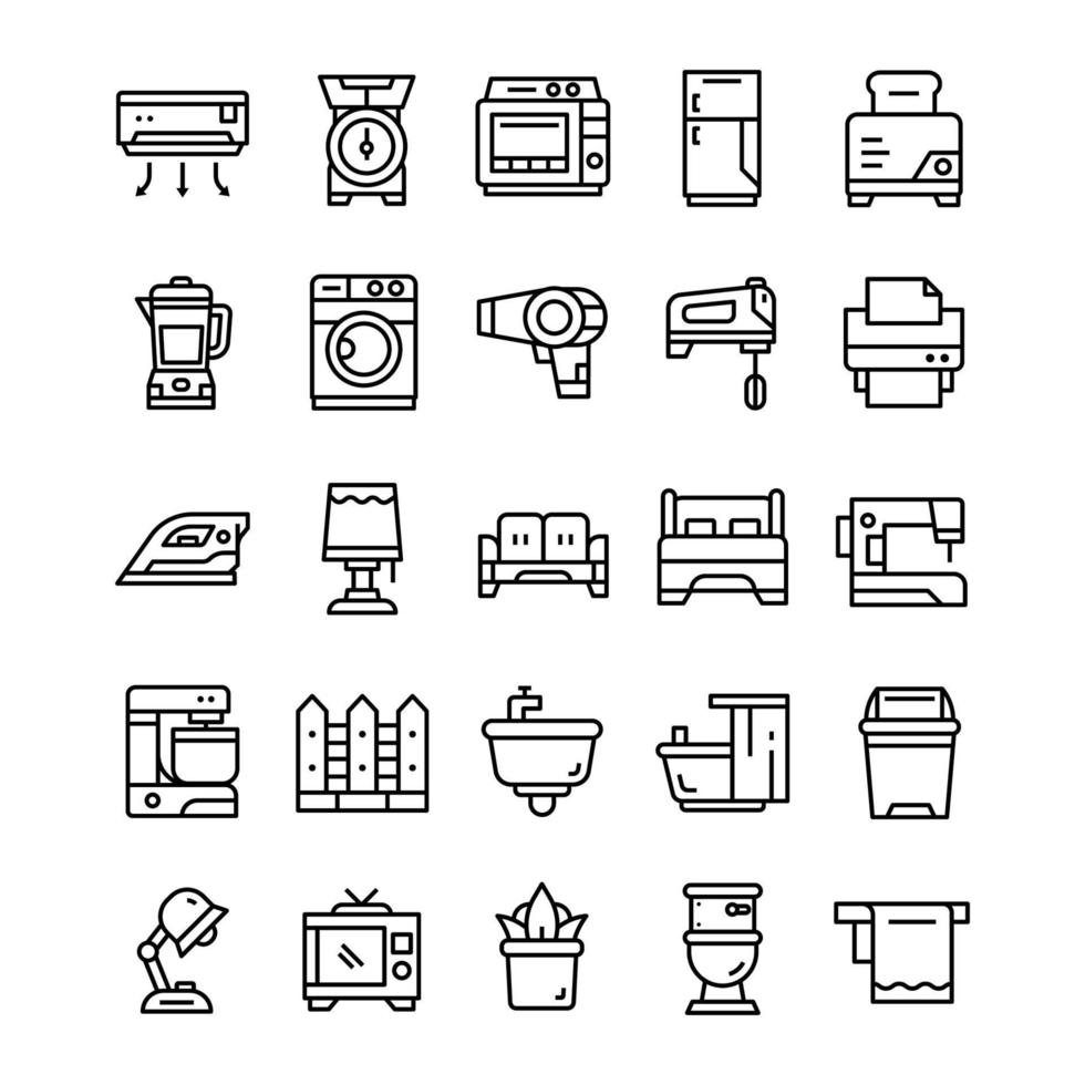 Set of Household icons with line art style. vector