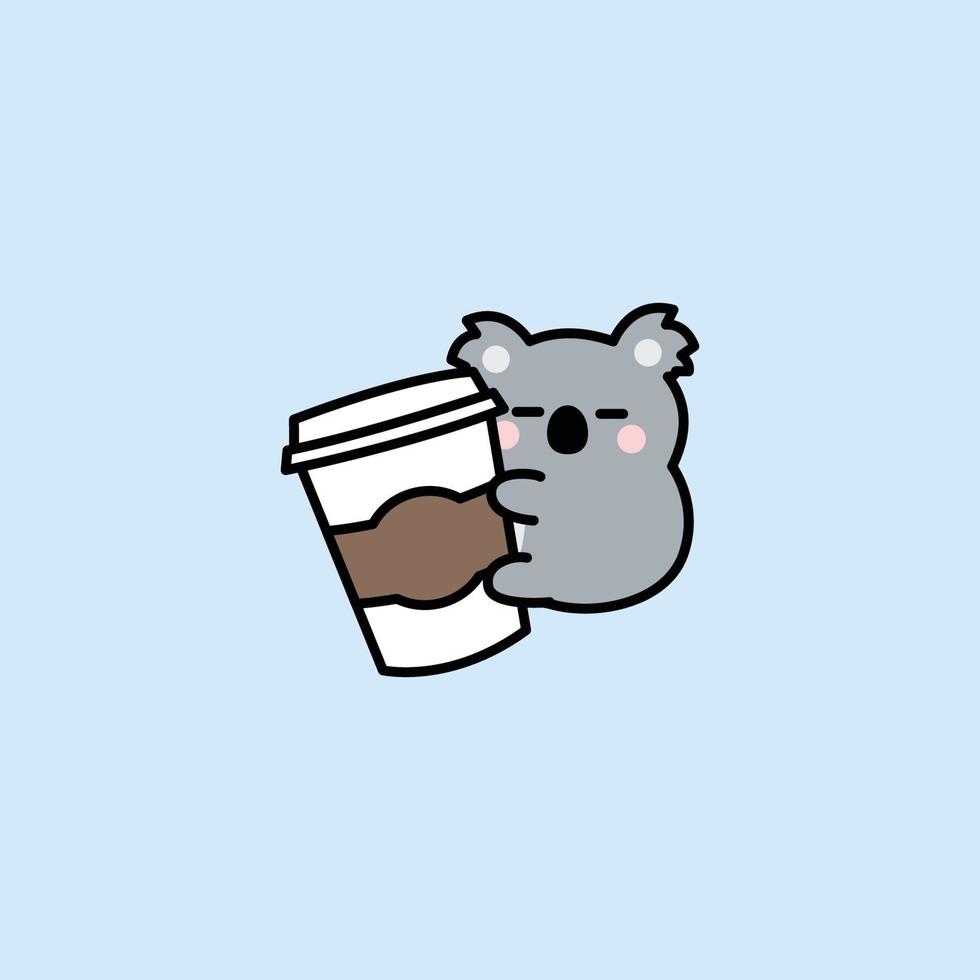 Cute koala loves coffee cartoon, vector illustration