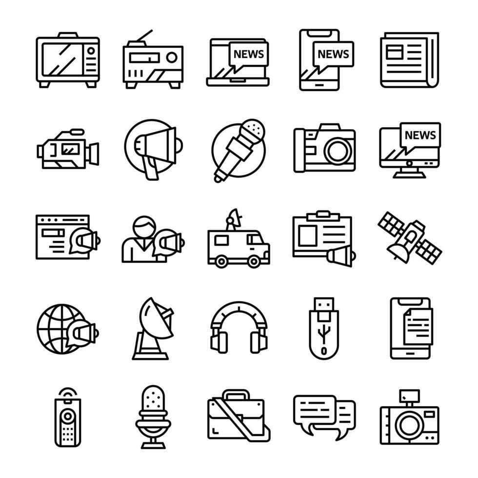 Set of Mass media icons with line art style. vector