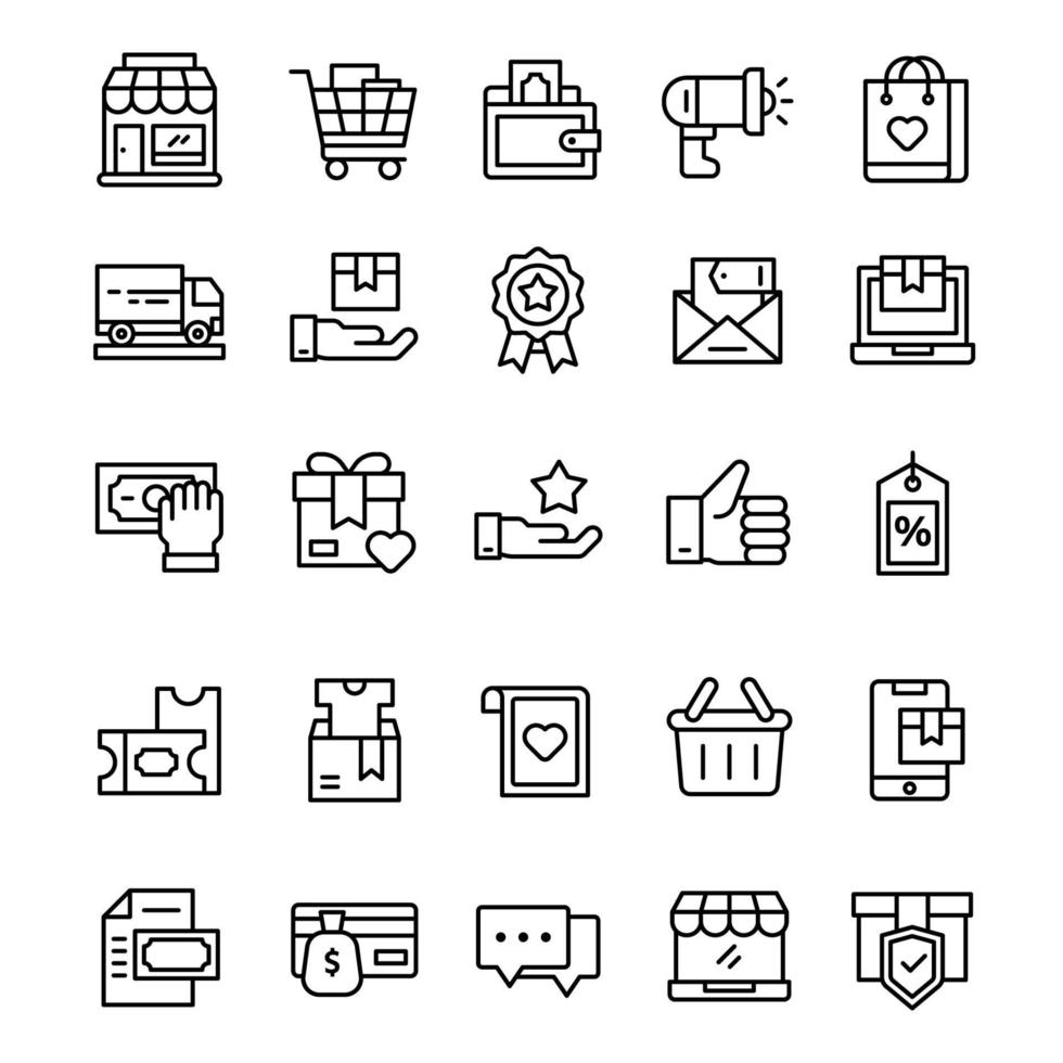 Set of Shopping icons with line art style. vector