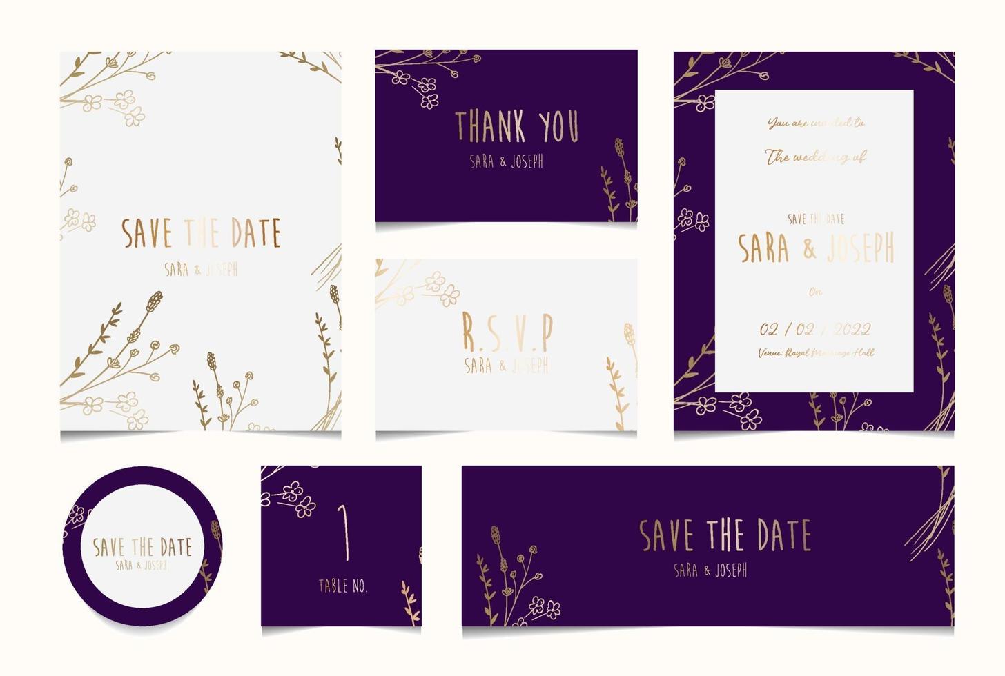 simple floral botanical wedding invitation collection vector