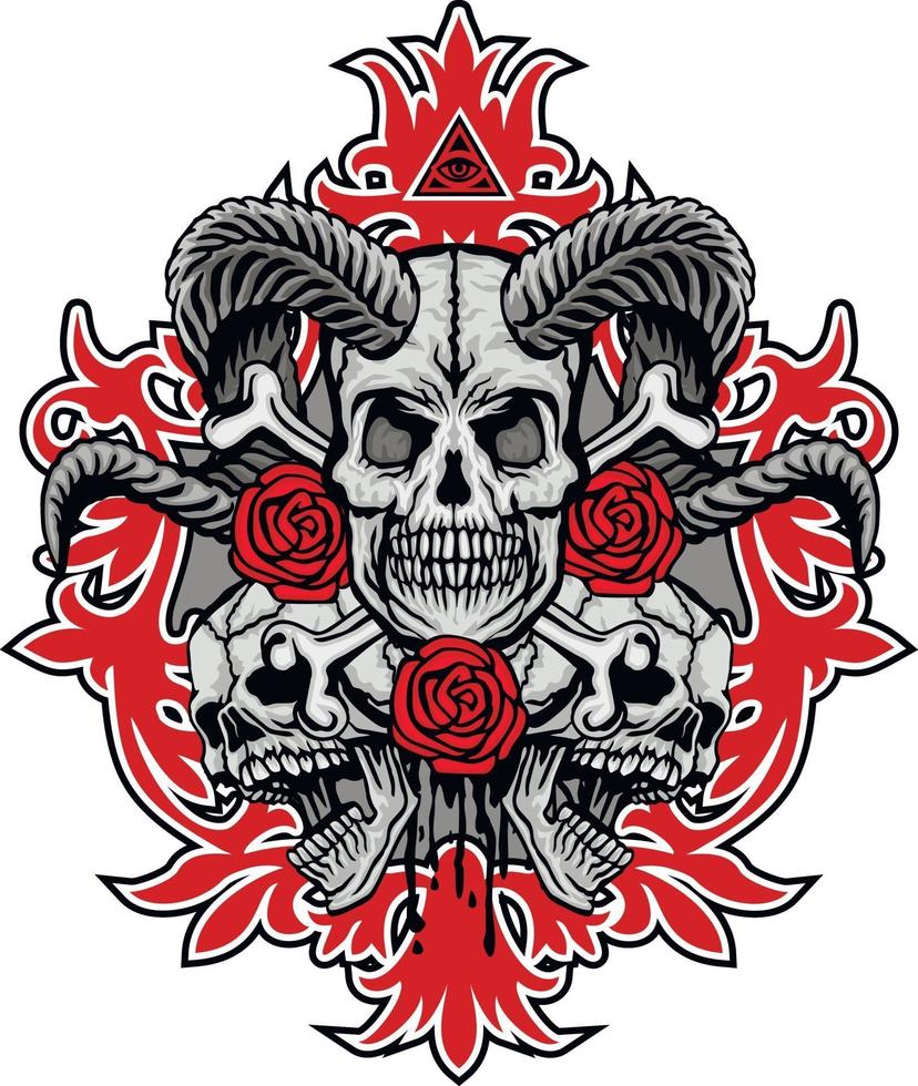 Gothic sign with horned skull , grunge vintage design t shirts vector