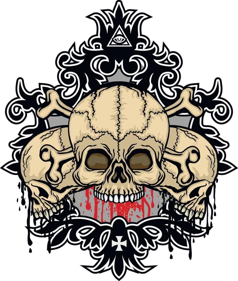 Signo gótico con calavera, camisetas de diseño vintage grunge vector