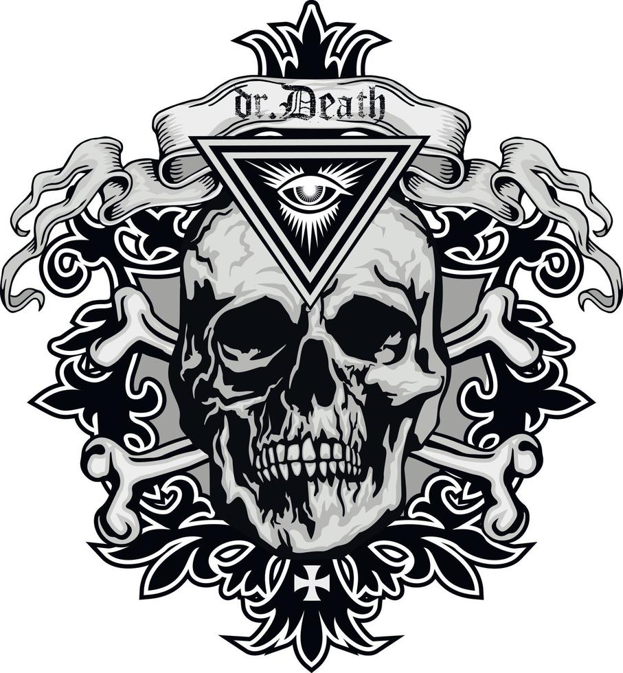 Gothic sign with skull and Eye of Providence, grunge vintage design t shirts vector