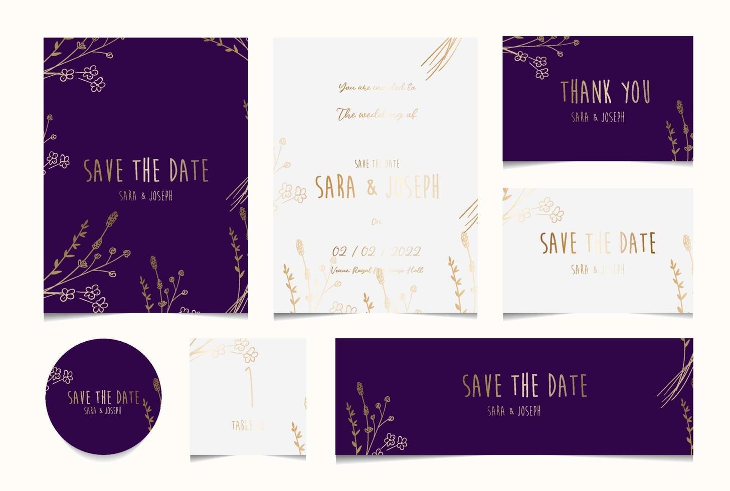 colección de tarjetas de invitación de boda botánica floral simple mínima vector