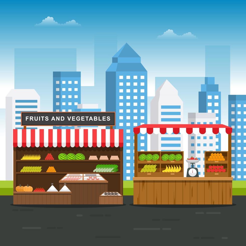 Roadside Fruit Vegetable Store Stall Stand Grocery in City Illustration vector